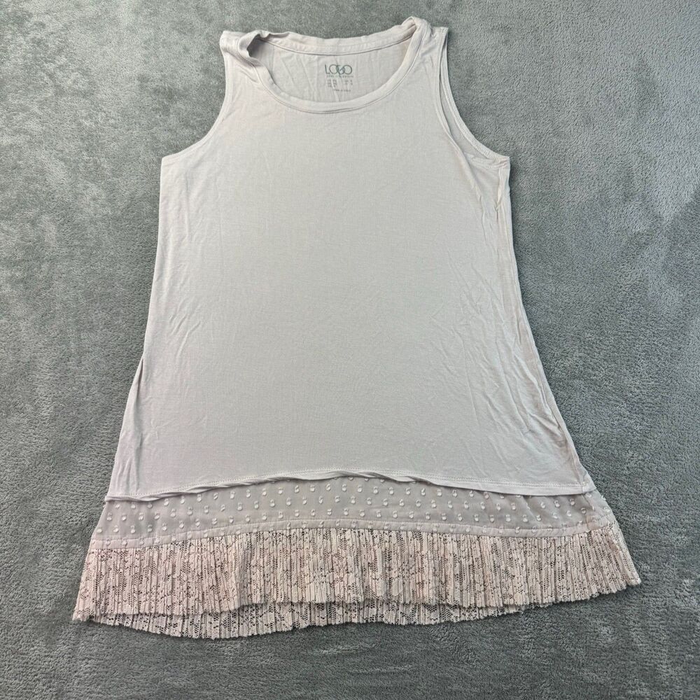 LOGO by Lori Goldstein Top Womens Extra Small Pink Layered Sleeveless Lace Tunic